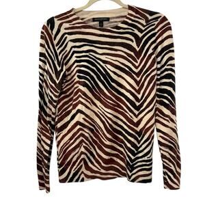 Banana Republic Small Brown Black Ivory Zebra Print Crewneck Sweater Cotton Top
